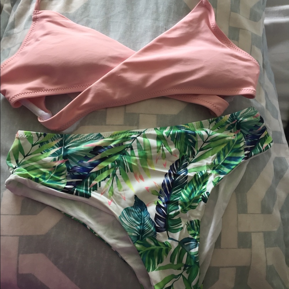 Two piece tropical bathing suit